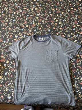 United By Blue Navy and White Thin-Stripe Pocket Tee